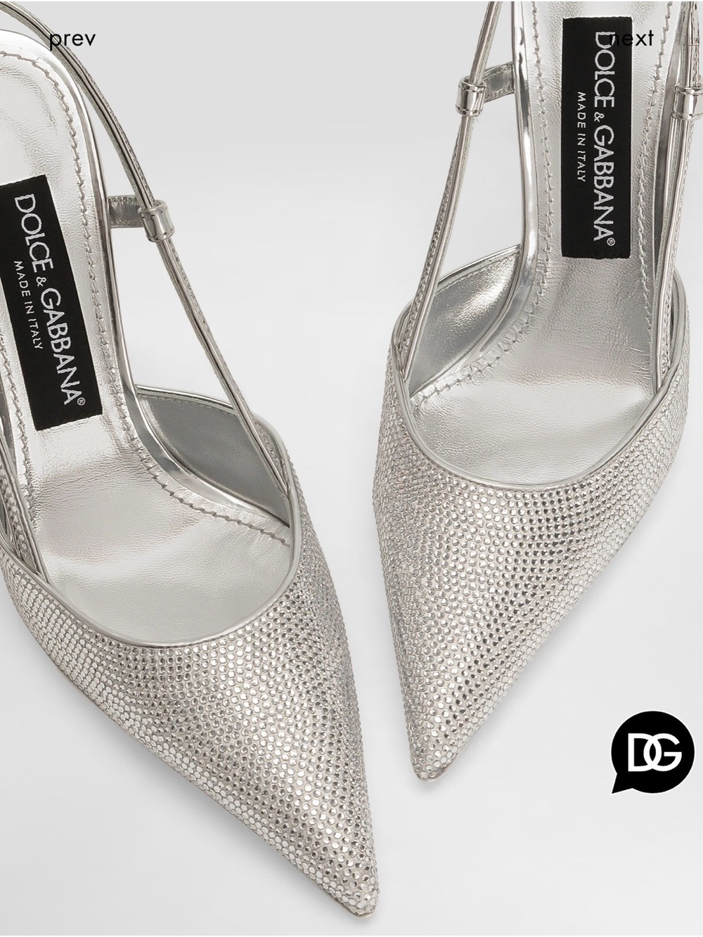 Dolce & Gabbana Silver Crystal Pointed-Toe Slingback Heels - Picture 2 of 7